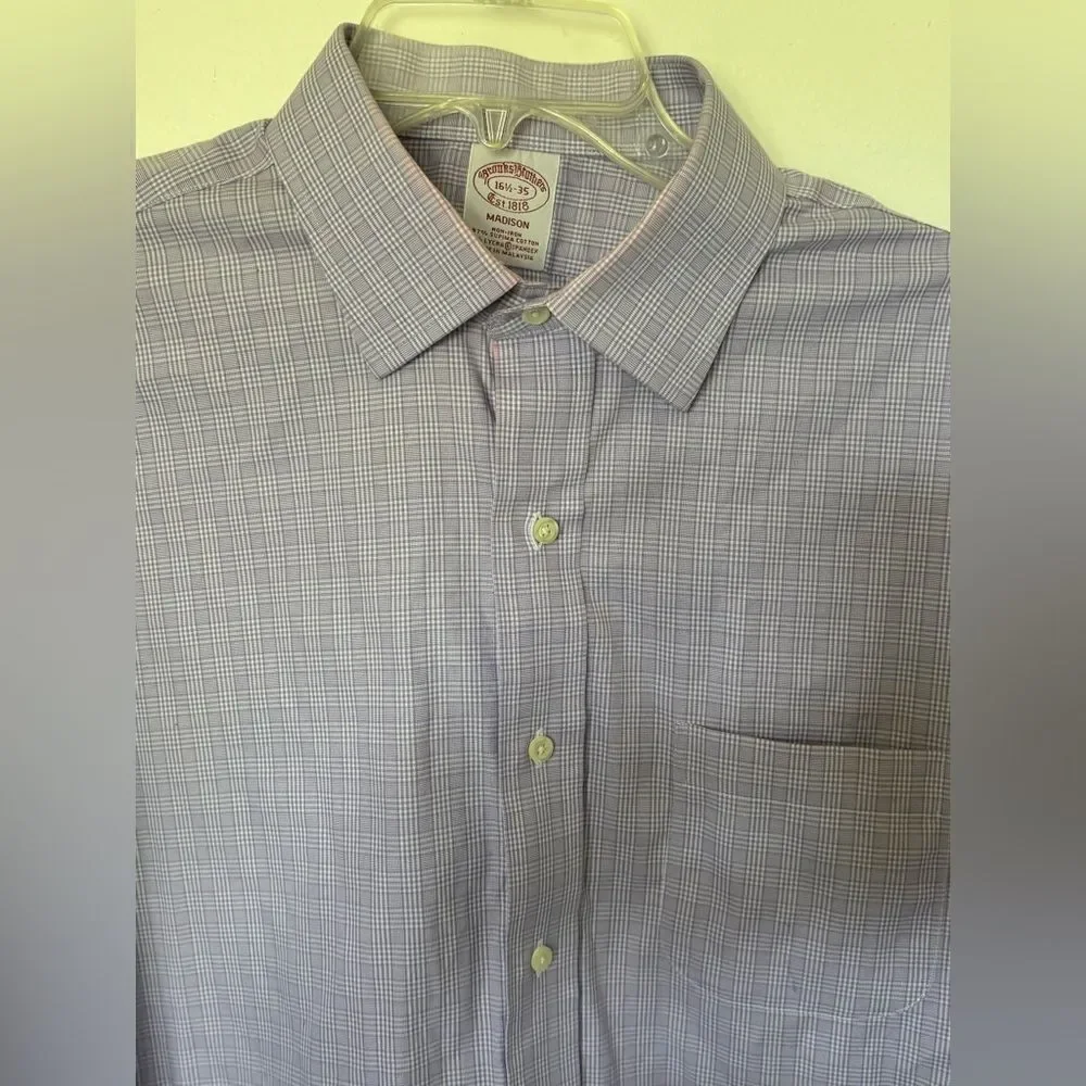 Brooks Brothers Madison Dress Shirt Size 16.5-35 Purple Check
